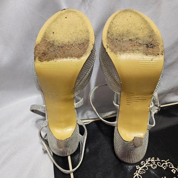 I. MILLER Sherita-FY Bride Prom Silver Platform SZ 7 Womens Strappy Heels - Picture 11 of 12